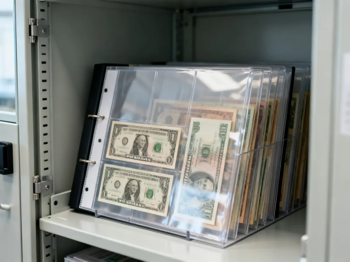 Kolekcja banknotów przechowywana w bezpiecznym albumie