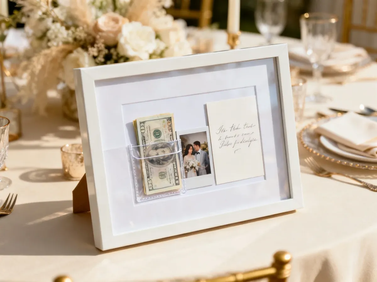 Elegancka ramka prezentowa z kieszonką na banknot i fotografią