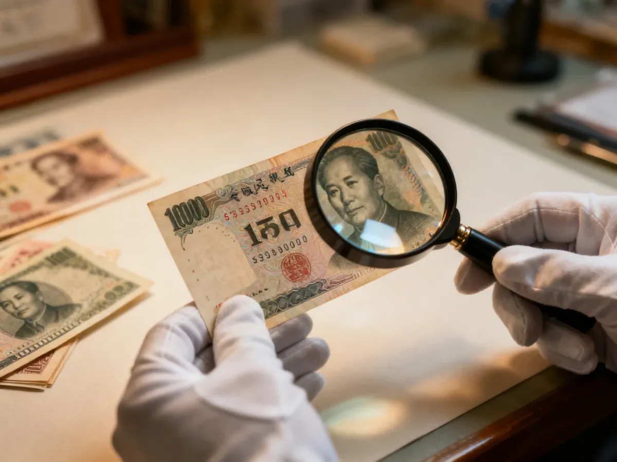 Zbliżenie banknotu kolekcjonerskiego sprawdzanego pod kątem numeru seryjnego