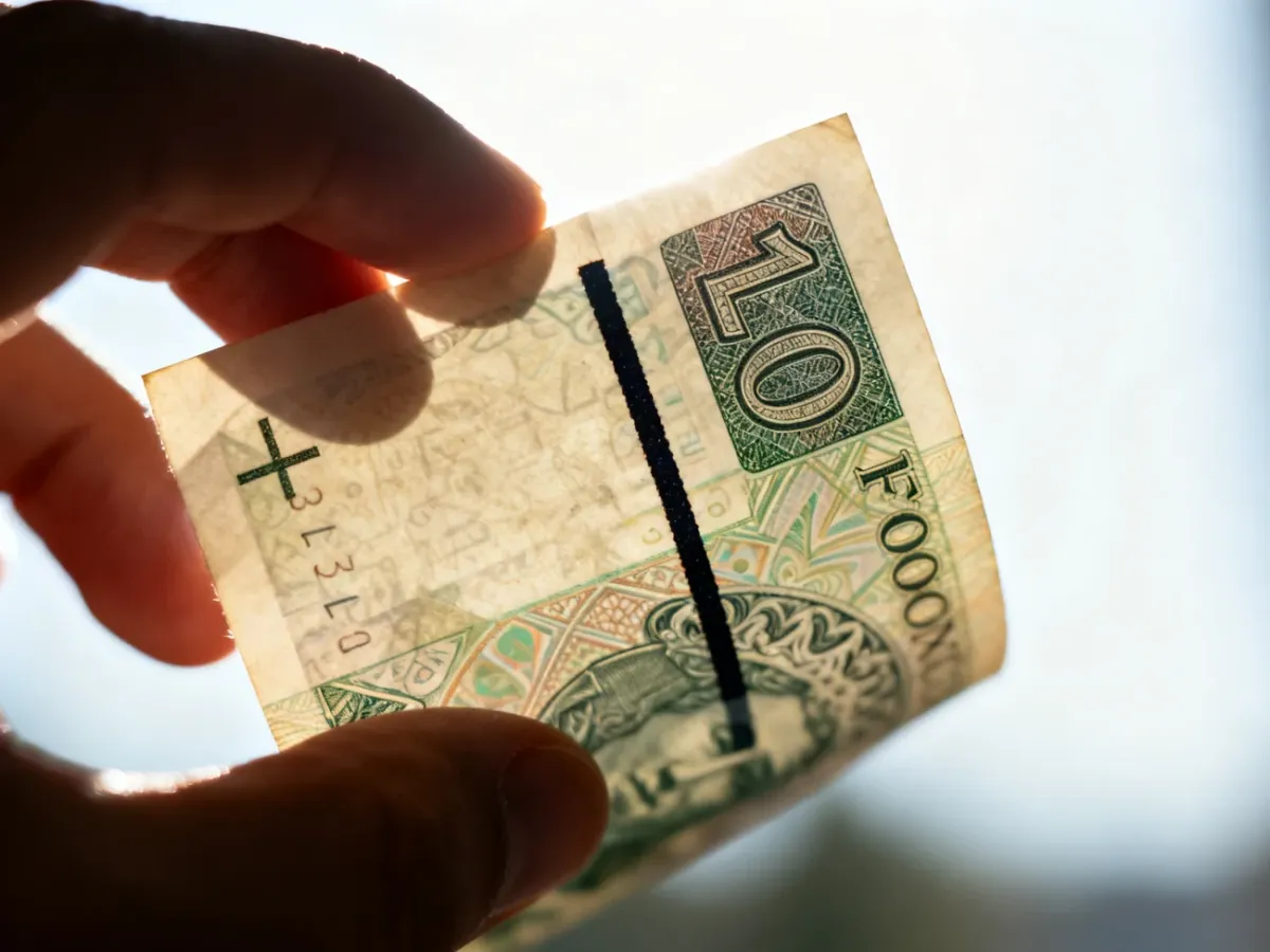 Nitka zabezpieczająca widoczna w banknocie pod światło