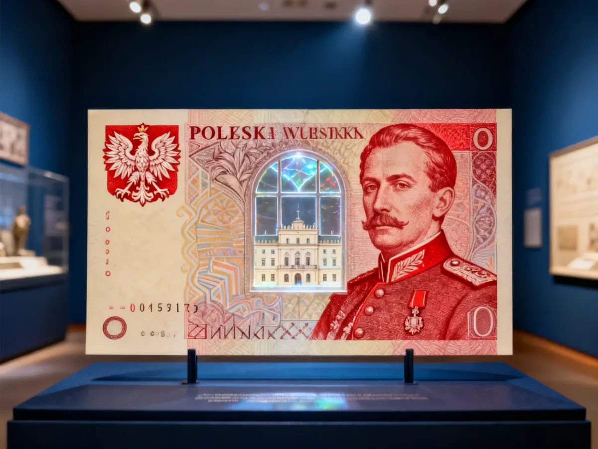 Polski polimerowy banknot rocznicowy z portretem Józefa Piłsudskiego i przezroczystym hologramem