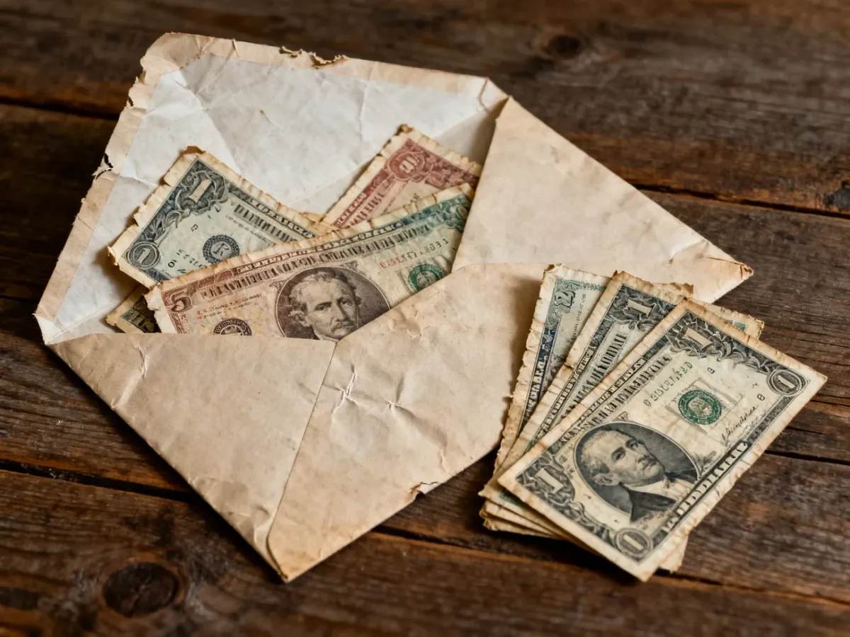 Zużyte banknoty z różnych krajów ułożone obok lepiej zachowanych egzemplarzy
