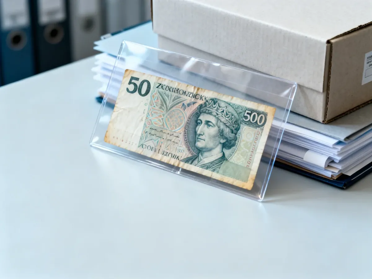Banknot 500 zł przechowywany w ochronnej koszulce kolekcjonerskiej